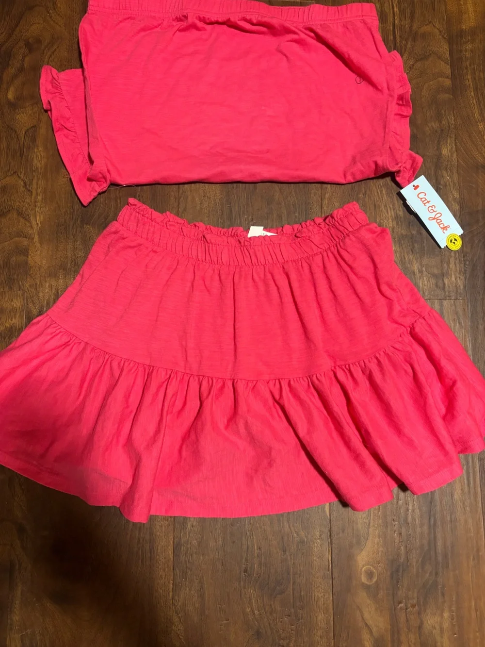 Cat & Jack Girls' 2Pc Short Sleeve Shirt & Skort Set - Dark Pink L